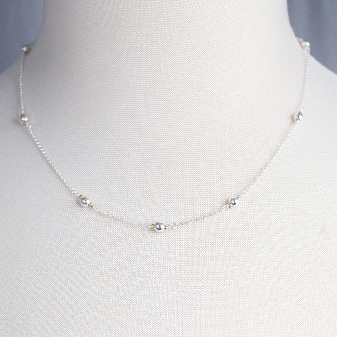 Kindness - 2 Tone Ball Bead Station Silver Chain Necklace