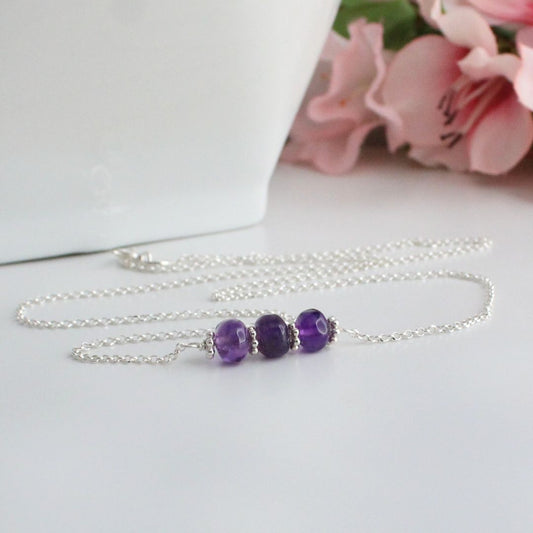 Amethyst Bar Necklace Sterling Silver