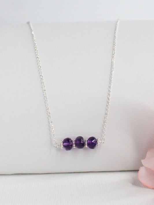 Amethyst Bar Necklace Sterling Silver