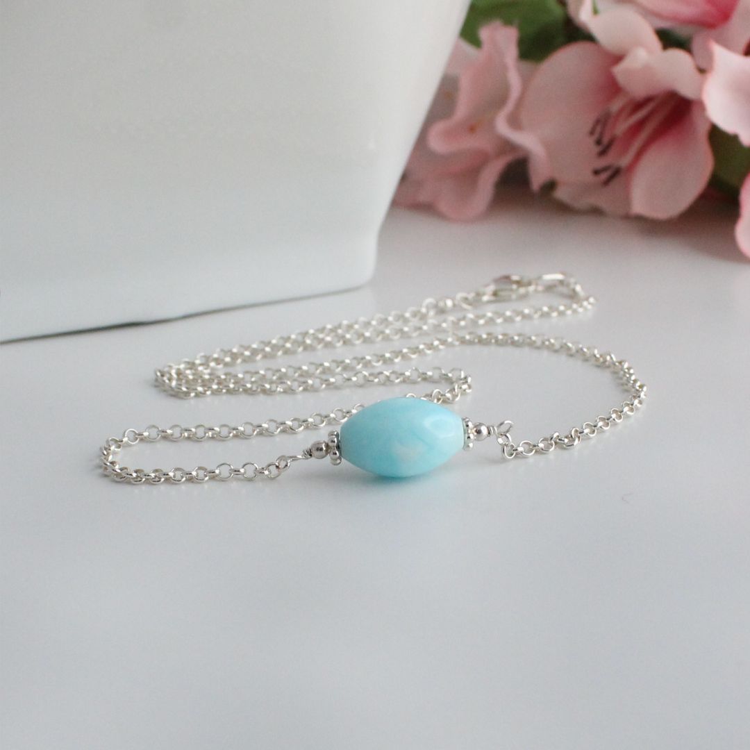 Blue Aragonite Necklace Sterling Silver - Celeste