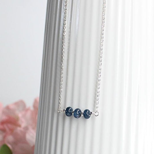 Blue Sapphire Bar Necklace Sterling Silver
