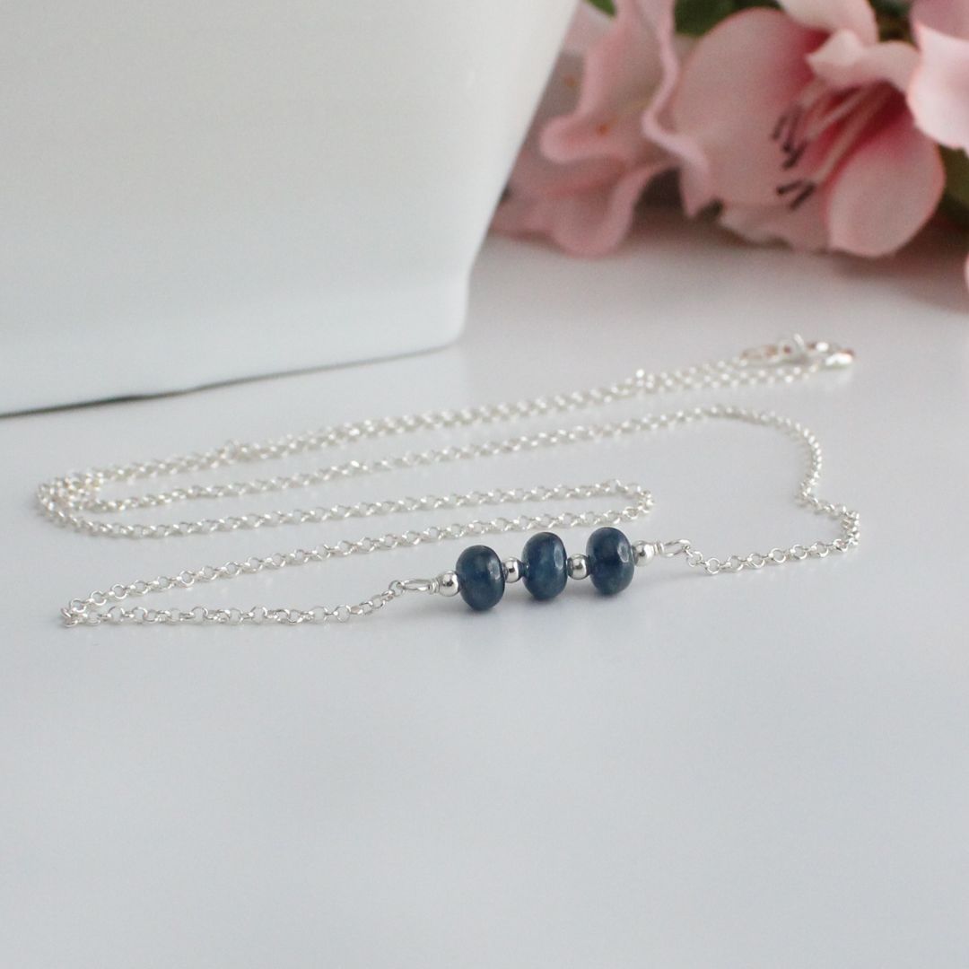 Blue Sapphire Bar Necklace Sterling Silver