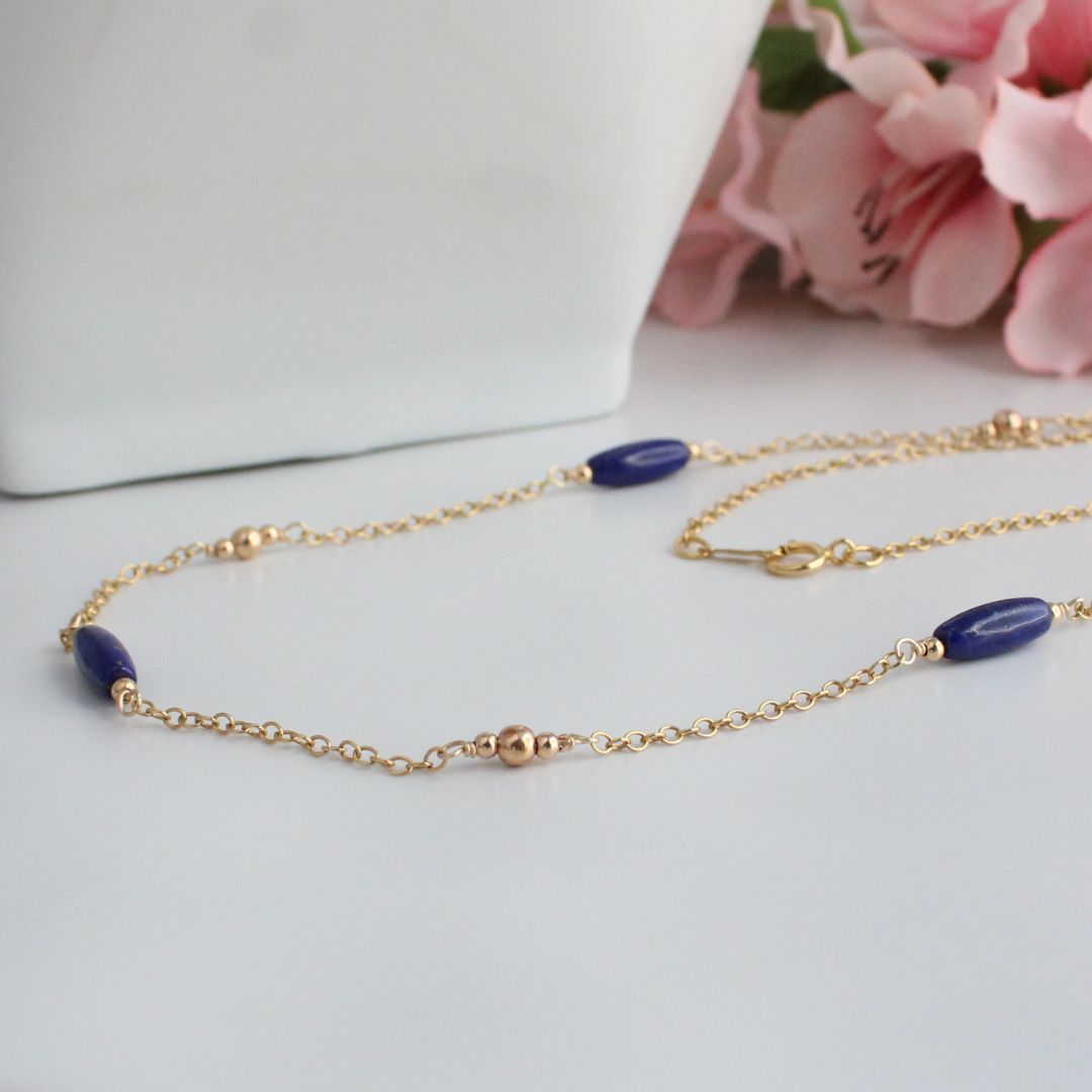 Lapis Lazuli Bead Gold Filled Necklace -Selene