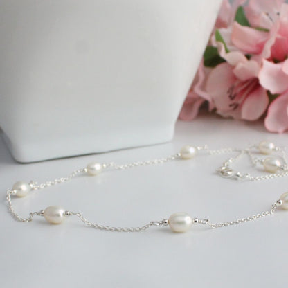 Pearl Station Chain Necklace - Silver Zara