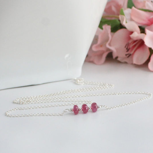 Pink Sapphire Bar Necklace Sterling Silver