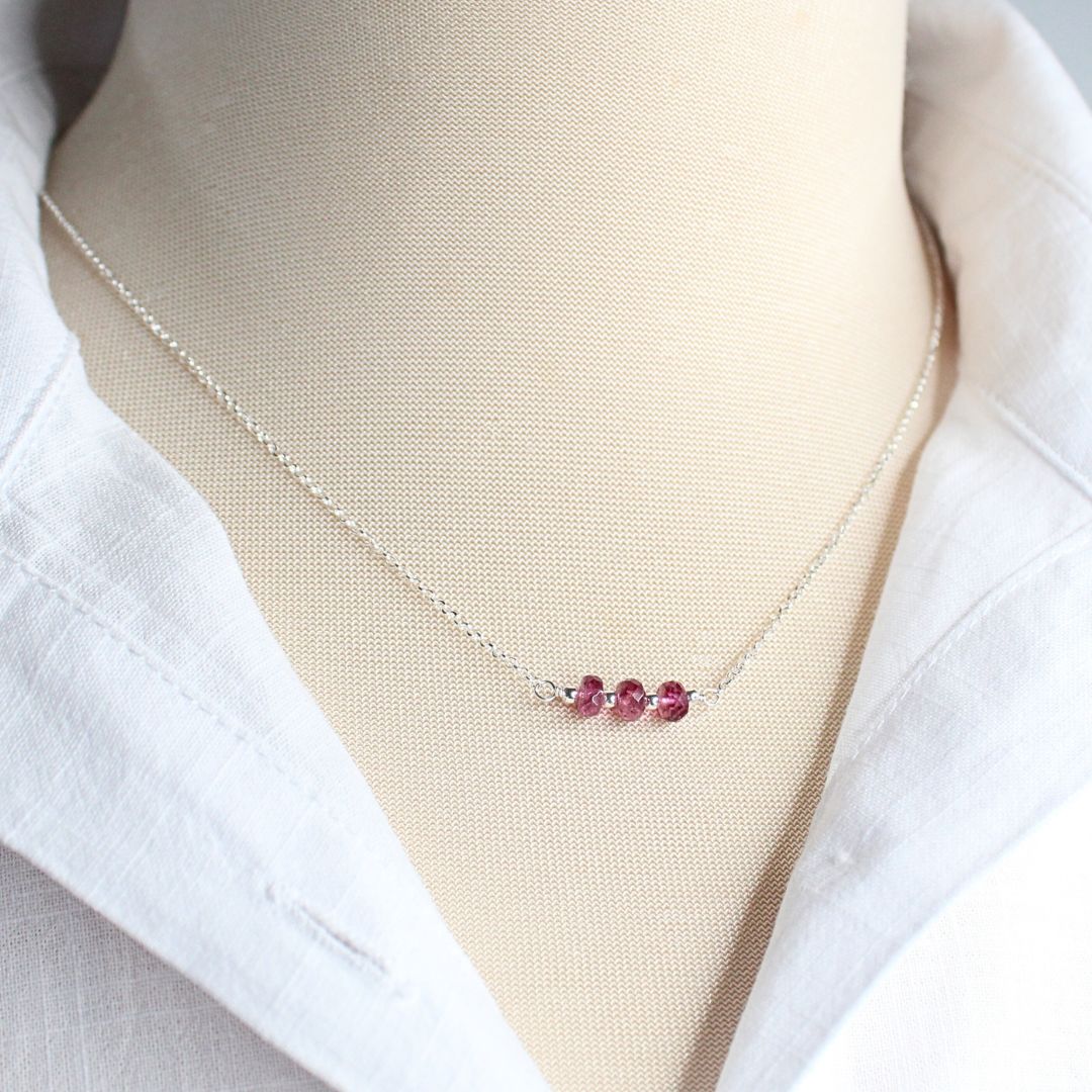 Rhodolite Garnet Bar Necklace Sterling Silver