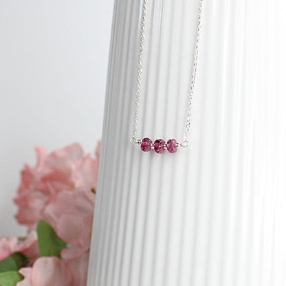 Rhodolite Garnet Bar Necklace Sterling Silver