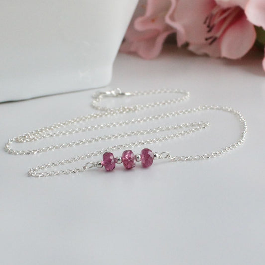 Rhodolite Garnet Bar Necklace Sterling Silver