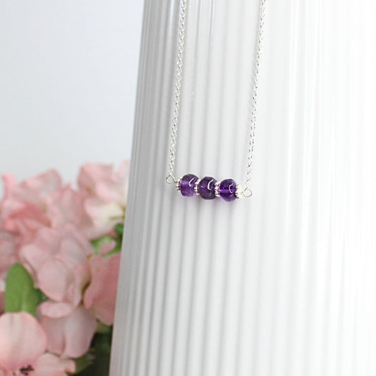 Amethyst Bar Necklace Sterling Silver