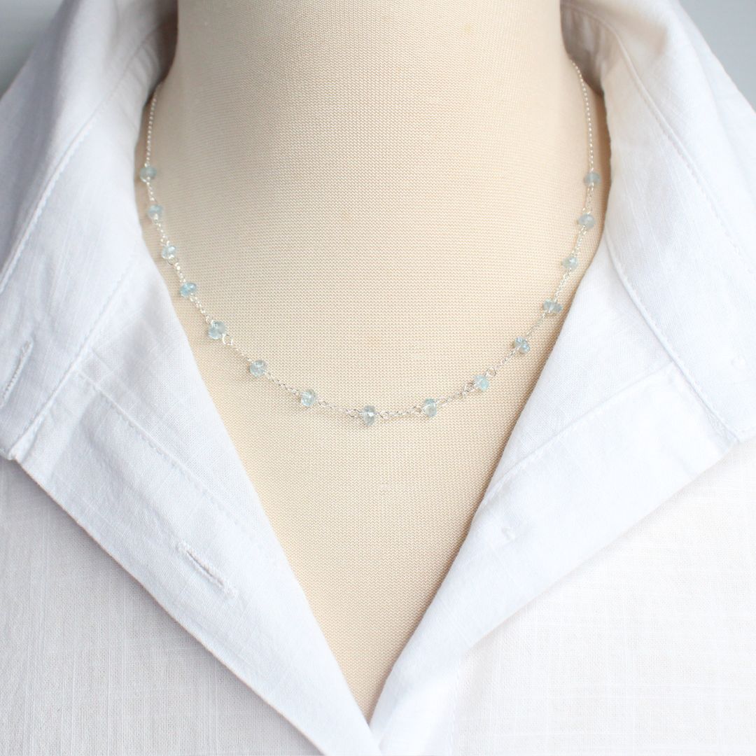 Genuine Aquamarine Gemstone March Birthstone Necklace - Darby