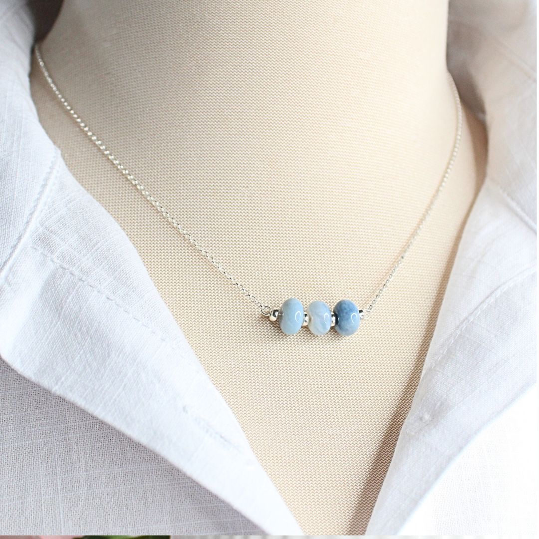 Blue Opal Bar Necklace Sterling Silver