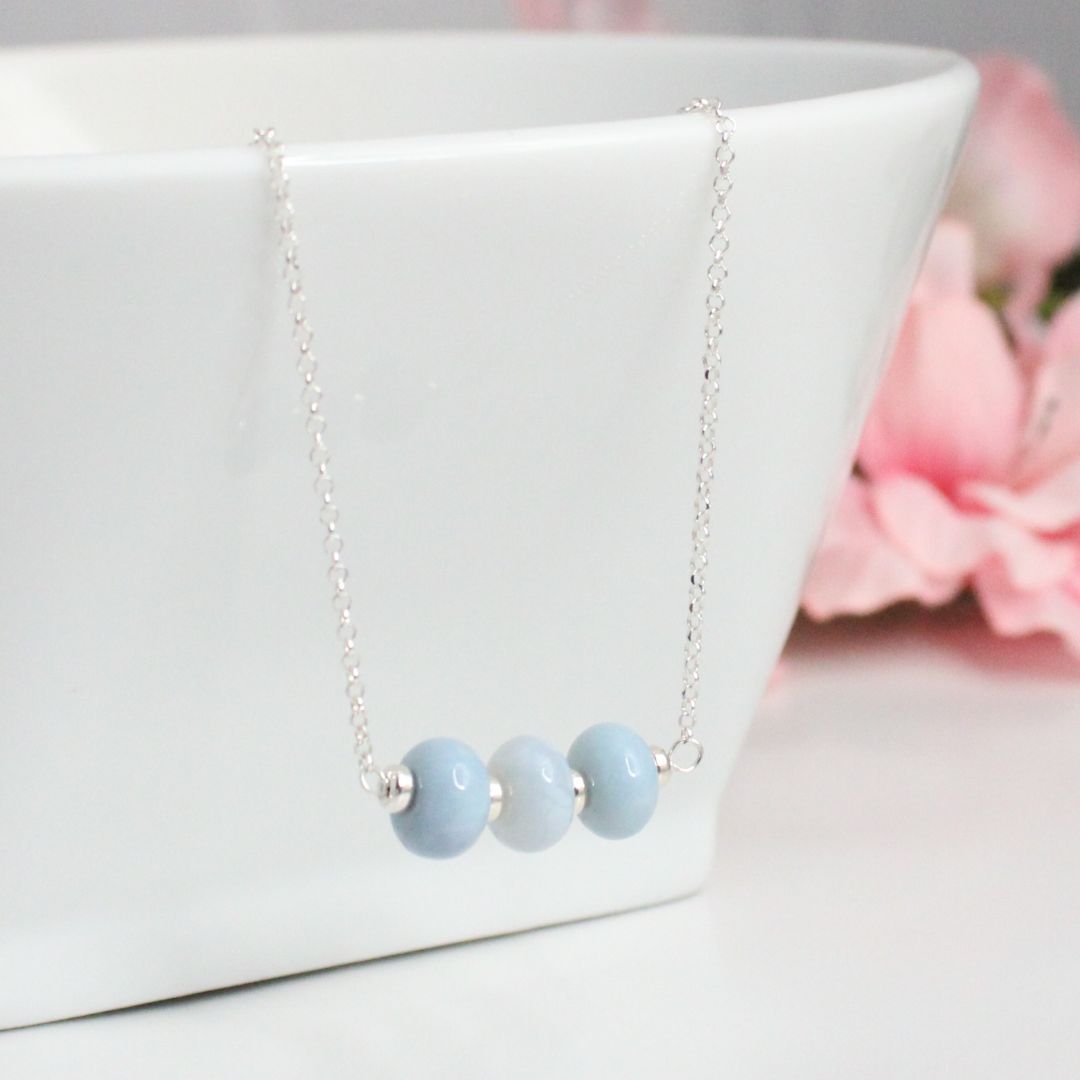 Blue Opal Bar Necklace Sterling Silver