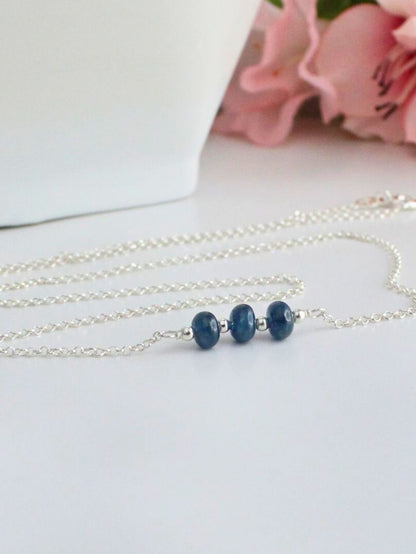 Blue Sapphire Bar Necklace Sterling Silver