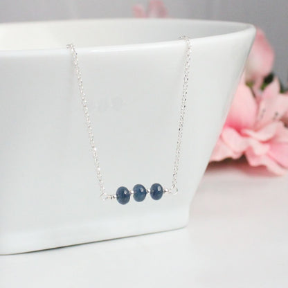 Blue Sapphire Bar Necklace Sterling Silver