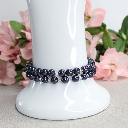 Deep Purple Swarovski Pearl & Aurora Borealis Crystal Bracelets