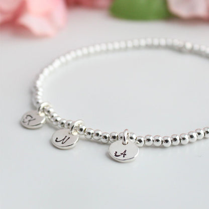 Personalized Katie Ball Bead Bracelet - Ella Initial Charm