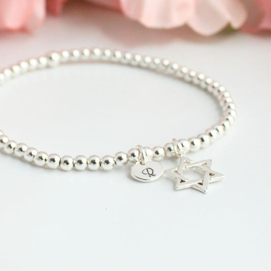 Star of David Bead Charm Bracelet - personalized initial