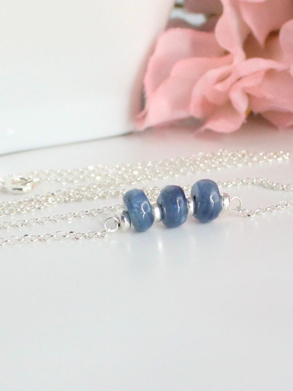 Blue Kyanite Bar Necklace Sterling Silver