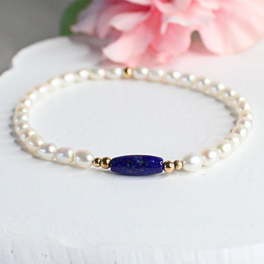 Lapis Lazuli and White Pearl Bracelet - Essex