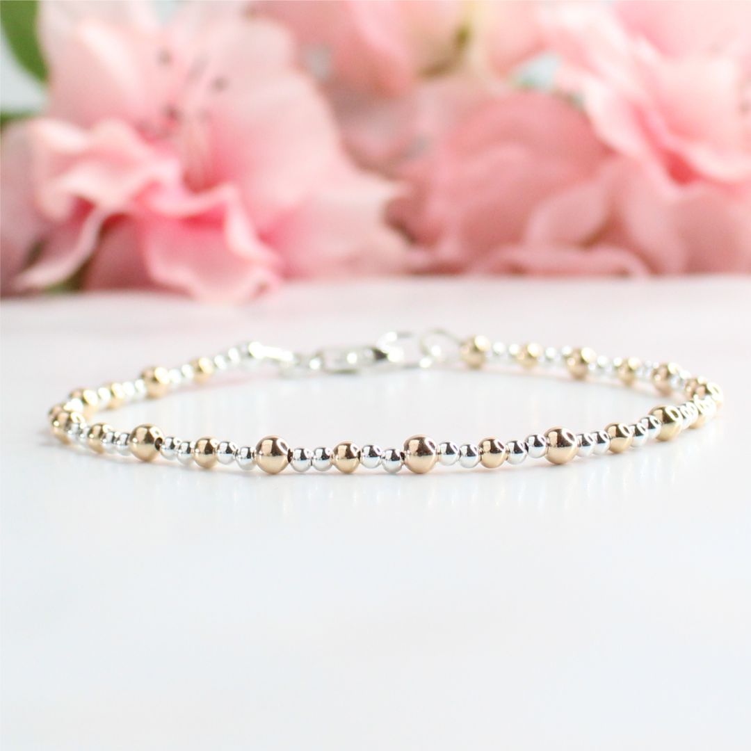 Two Tone Mixed Metal Silver Gold Bead Bracelet - Unity