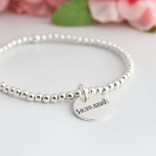 Personalized Katie Ball Bead Bracelet - name charm