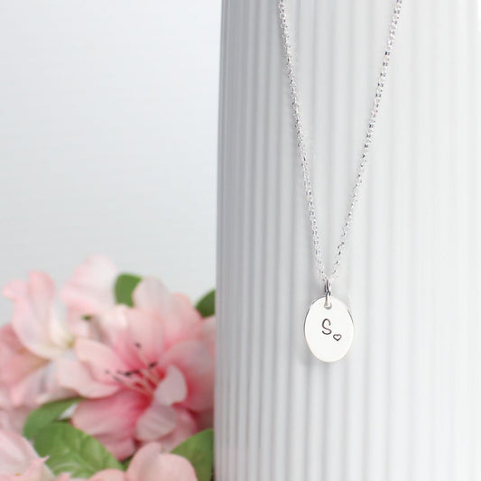 Eva - oval - Initial Heart Pendant Necklace