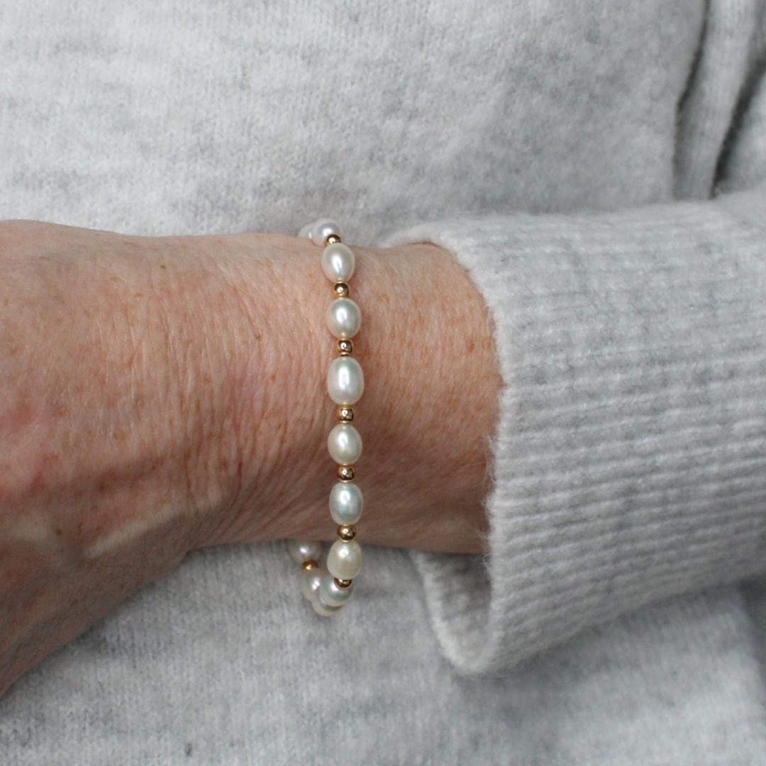 Pearl and Gold Filled Bead Bracelet - Tranquil