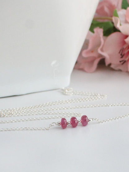 Pink Sapphire Bar Necklace Sterling Silver