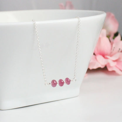 Pink Sapphire Bar Necklace Sterling Silver