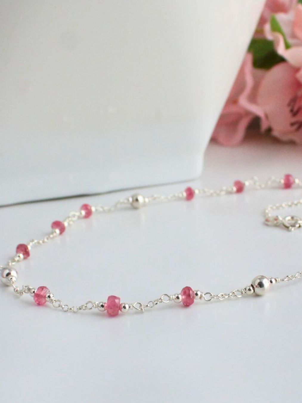 Genuine Pink Tourmaline Gemstone October Birthstone Necklace - Darby