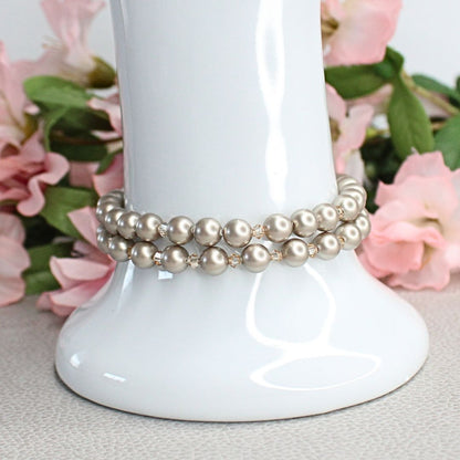 Platinum Swarovski Pearl & Golden Shadow Crystal Bracelets