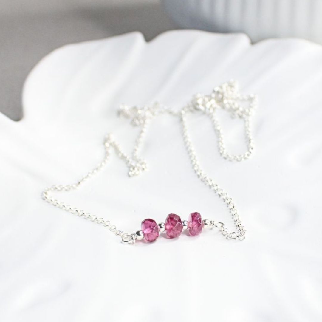 Rhodolite Garnet Bar Necklace Sterling Silver