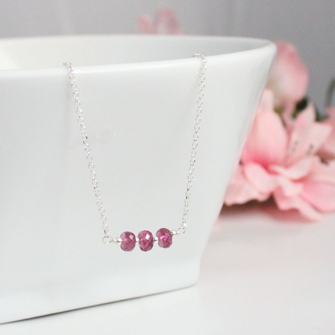 Rhodolite Garnet Bar Necklace Sterling Silver