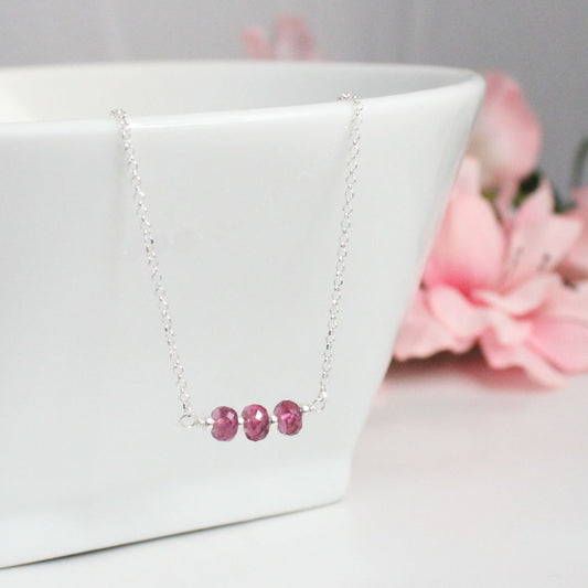 Rhodolite Garnet Bar Necklace Sterling Silver