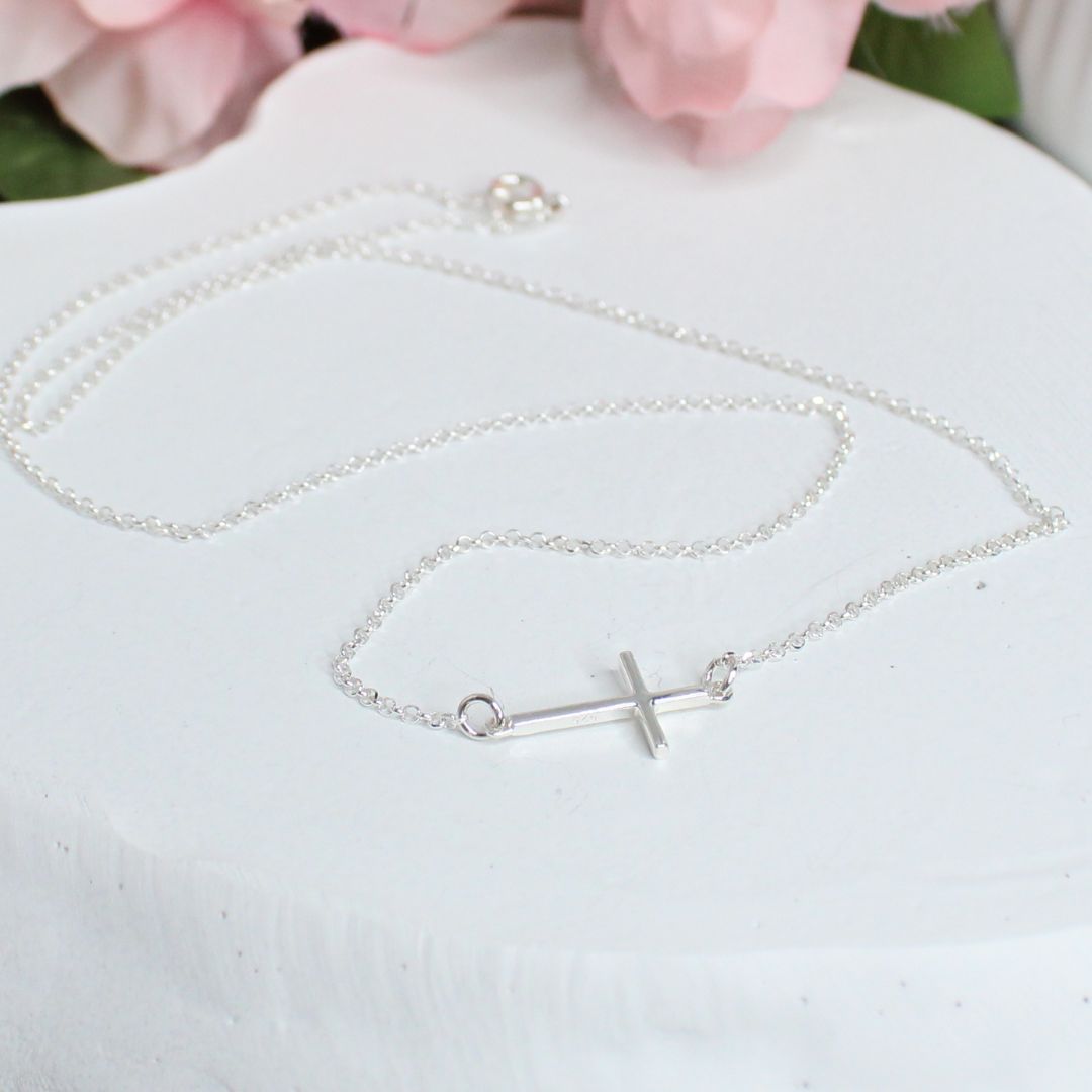 Sideway Cross Birthstone Necklace - Deborah