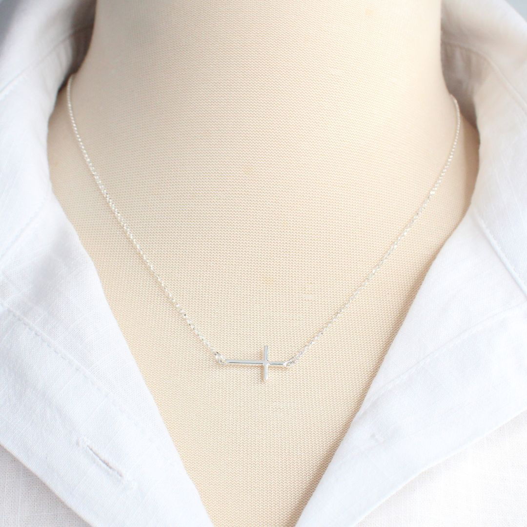 Sideway Cross Birthstone Necklace - Deborah