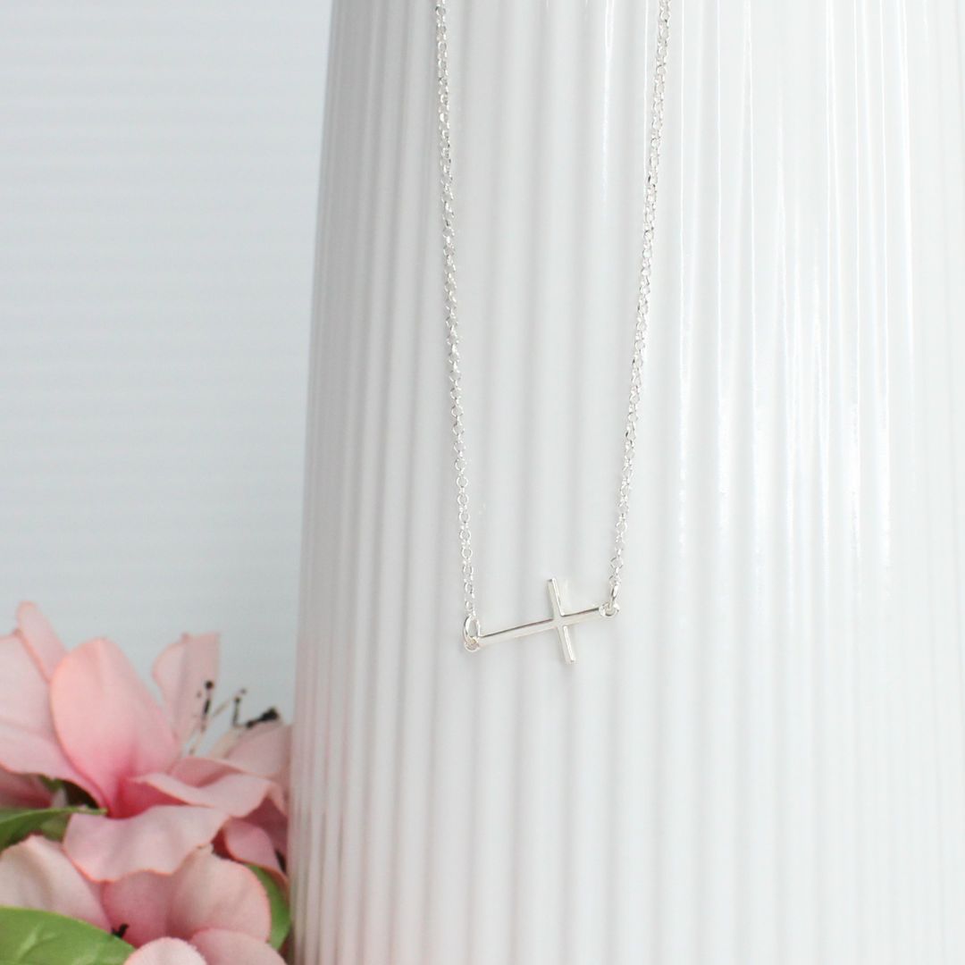 Sideway Cross Birthstone Necklace - Deborah