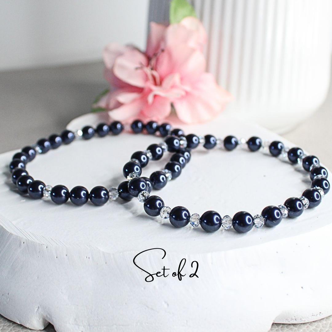 Deep Blue Swarovski Pearl & Light Blue Crystal Bracelets