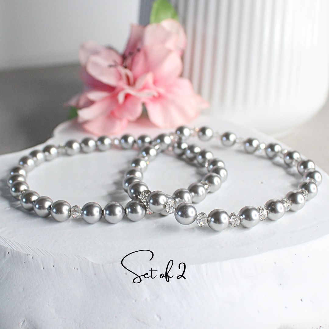 Gray Swarovski Pearl & Silver Shade Bracelets