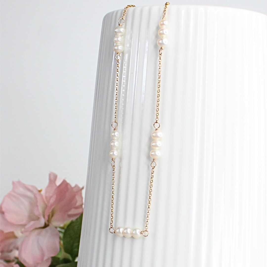Three Pearl Station Chain Necklace - Ryanne