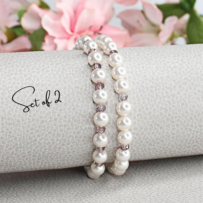 White Swarovski Pearl & Antique Pink Bracelets