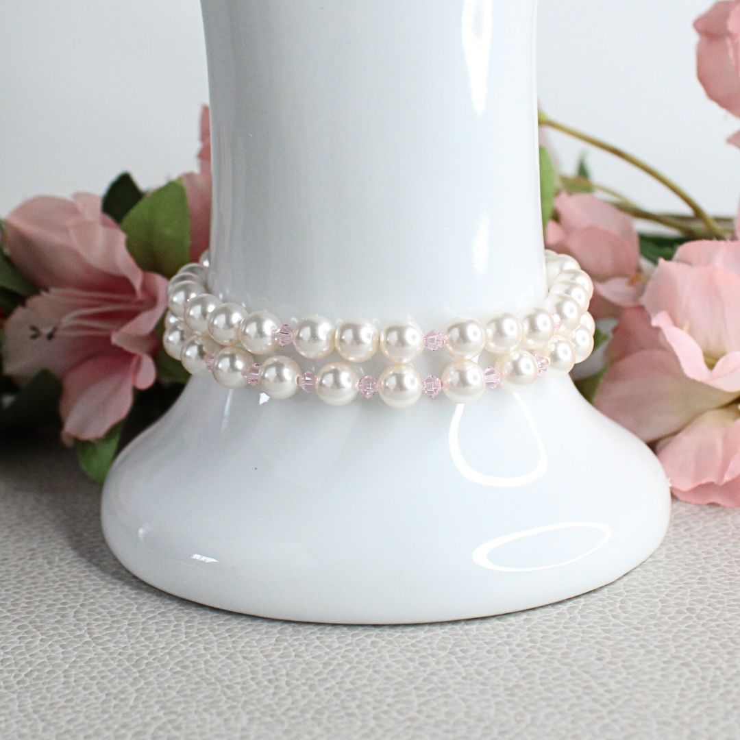 White Swarovski Pearl & Pink Crystal Bracelets