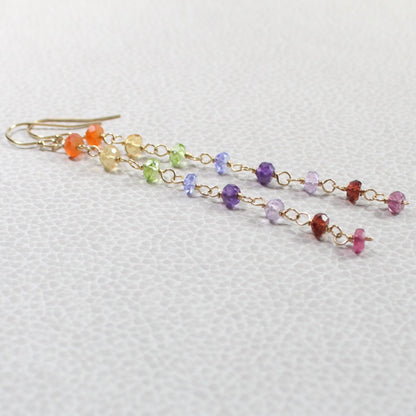 Multi Gemstone Shoulder Duster Rainbow Earrings - Enfys